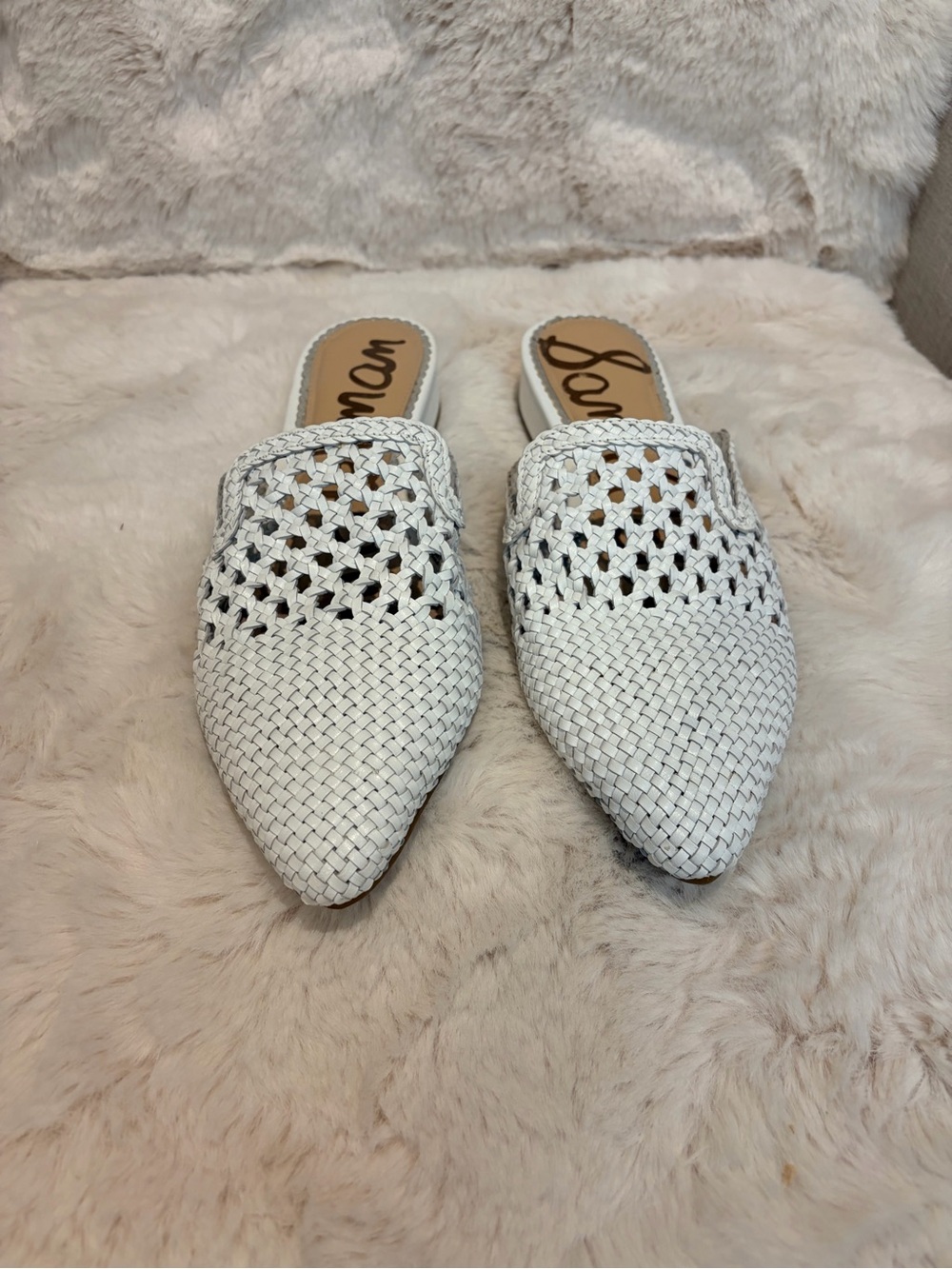 Sam Edelman White Woven Pointed-Toe Slingback Mules - Picture 3 of 5